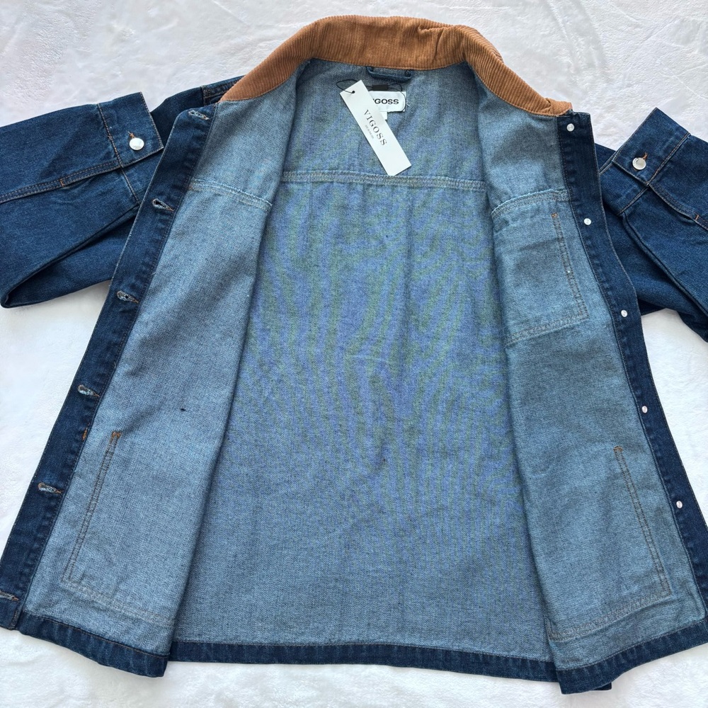 VIGOSS Oversized Denim Barn Jacket with Corduroy Collar--NWT--L - Picture 5 of 16
